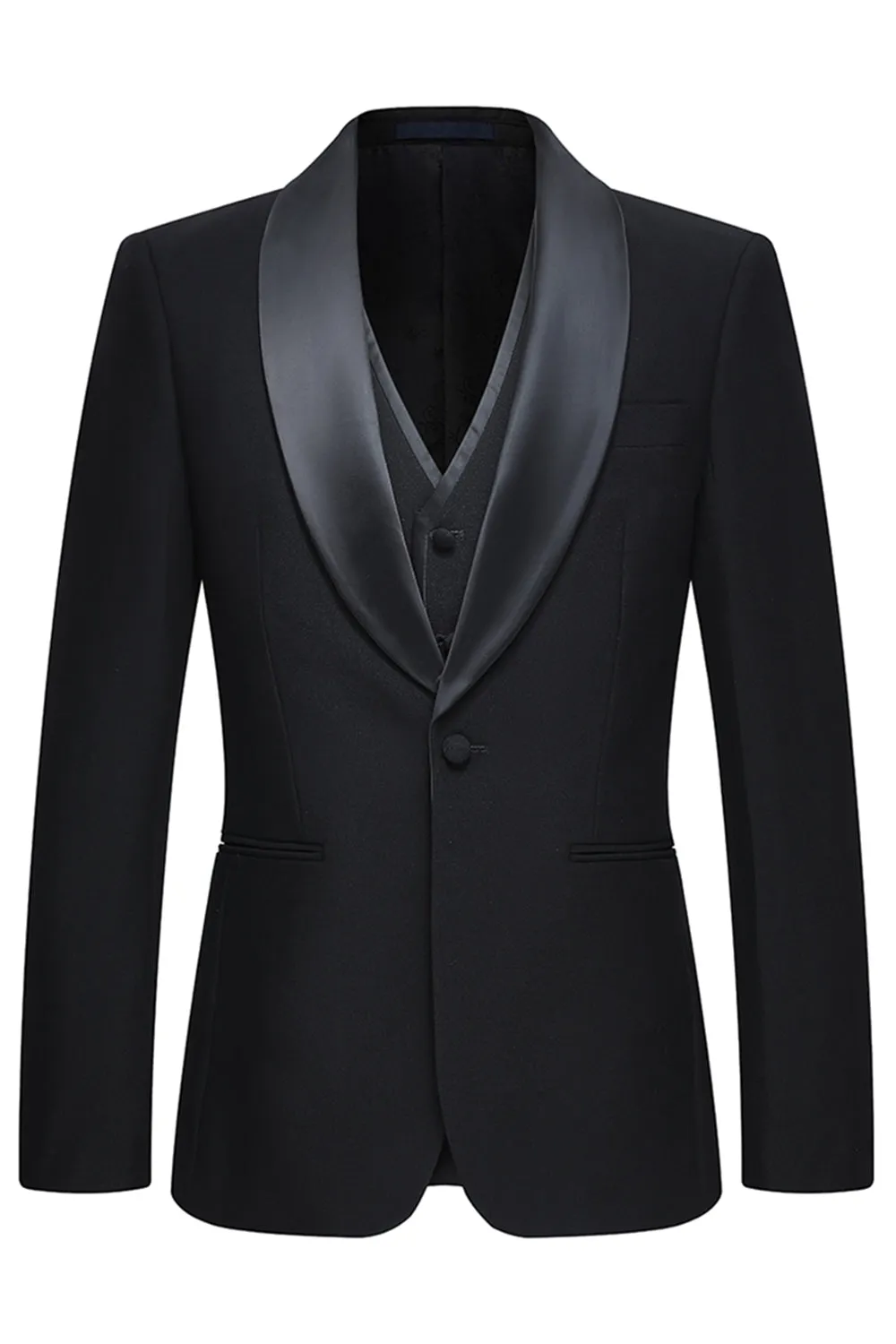 3 Piece Shawl Lapel One Button Black Men's Suits sold by Zapaka product image thumbnail 2