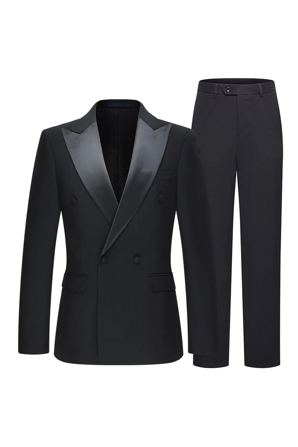 Slim Fit Black 2 Piece Double Breasted Peak Lapel Men's Suits sold by Zapaka