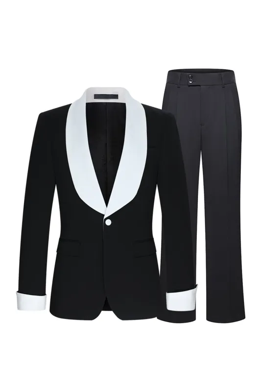 Black 2 Piece Shawl Lapel One Button Men's Suits sold by Zapaka