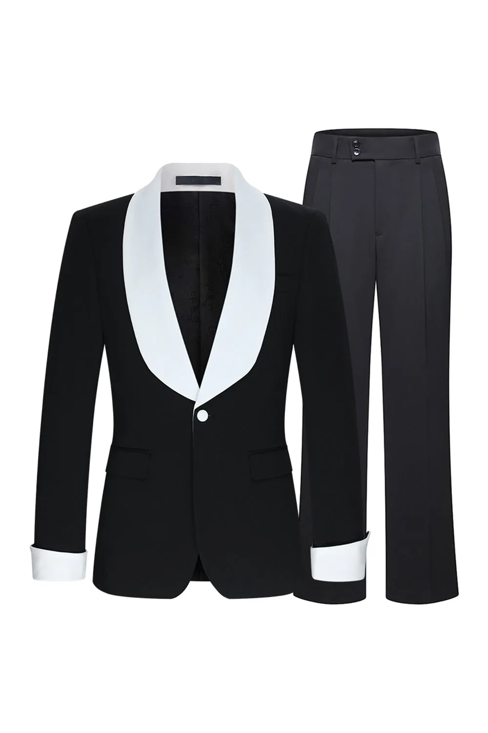 Black 2 Piece Shawl Lapel One Button Men's Suits sold by Zapaka