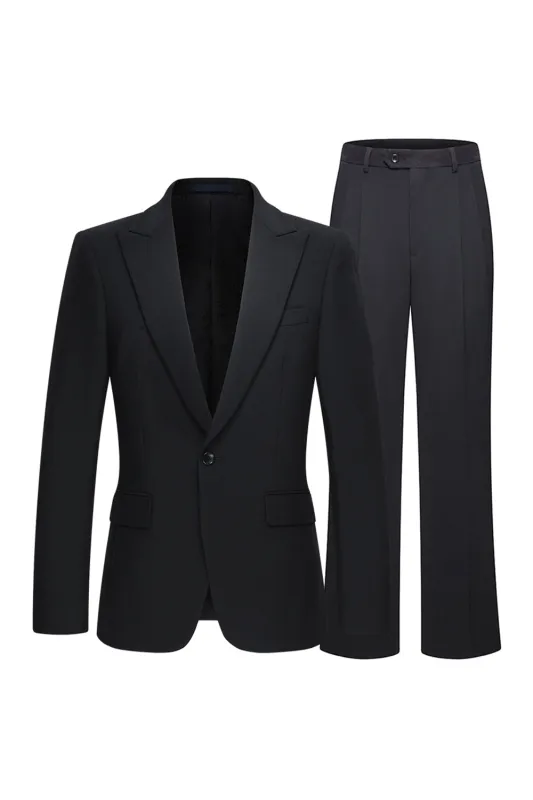 2 Piece Peak Lapel Slim Fit Black Men's Suits sold by Zapaka