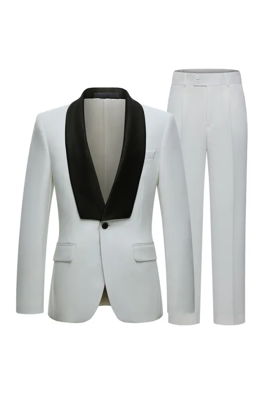White Shawl Lapel One Button 2 Piece Men's Suits sold by Zapaka