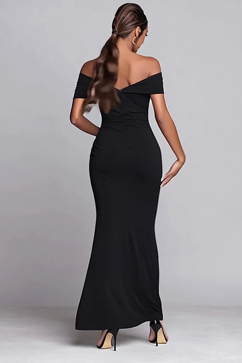 Black Mermaid Off the Shoulder Long Formal Dress with Slit sold by Zapaka product image thumbnail 2