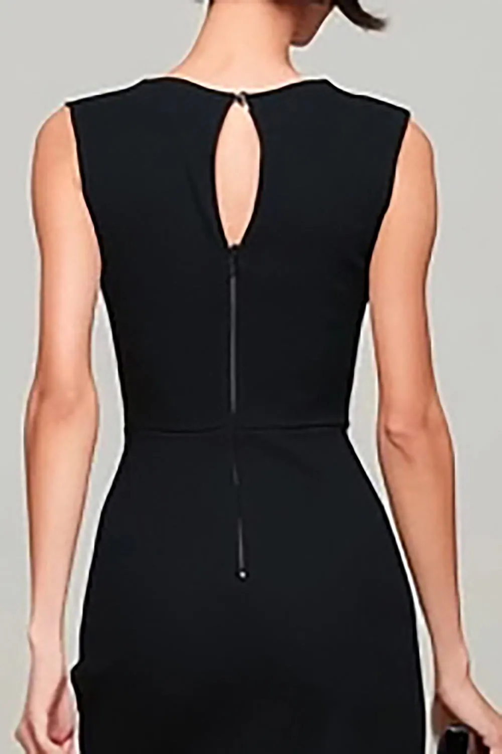Black Sheath Keyhole Bateau Neck Long Formal Dress sold by Zapaka product image thumbnail 4