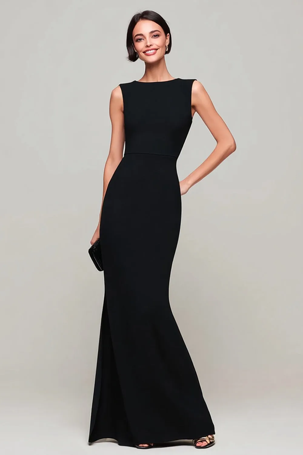 Black Sheath Keyhole Bateau Neck Long Formal Dress sold by Zapaka