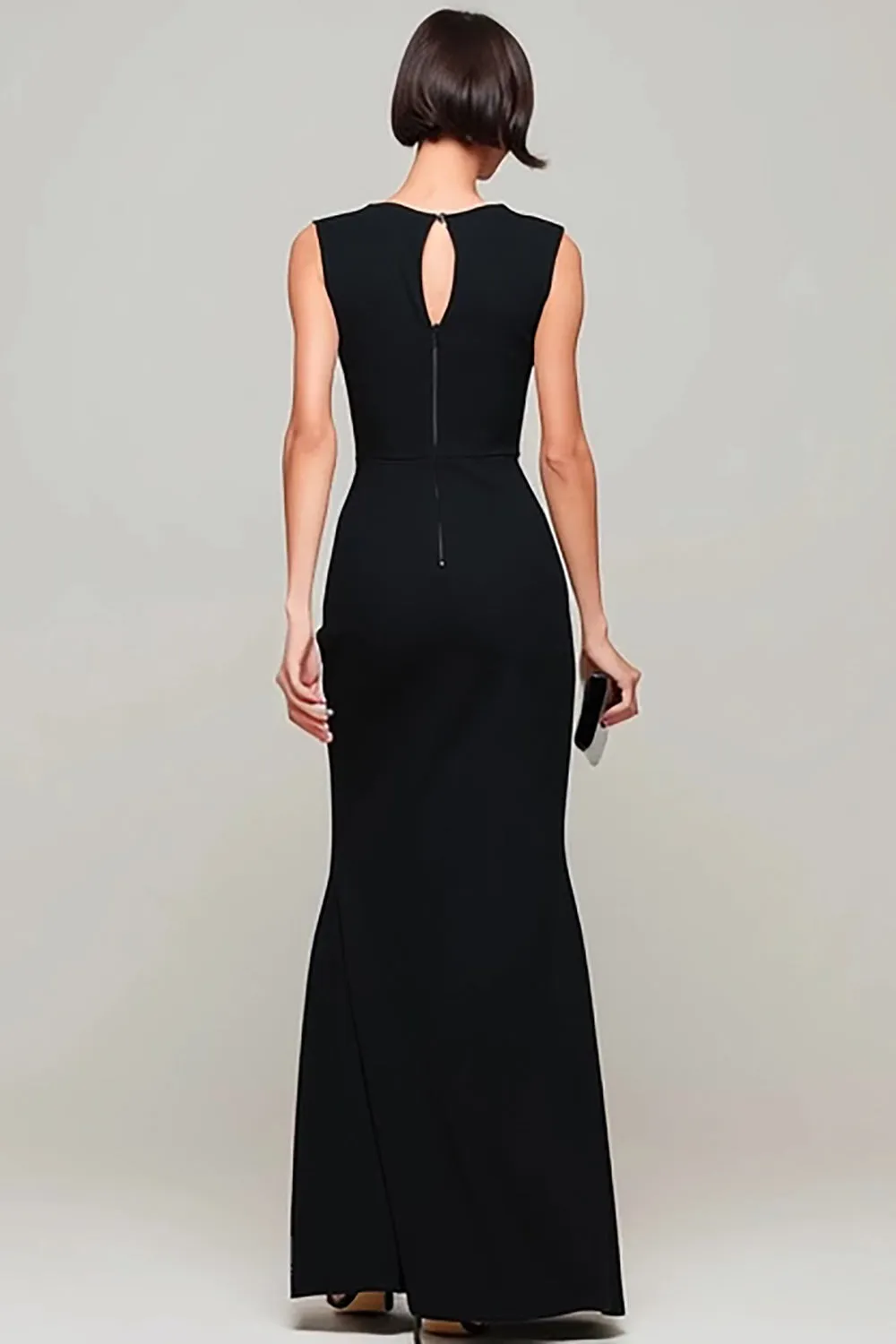 Black Sheath Keyhole Bateau Neck Long Formal Dress sold by Zapaka product image thumbnail 2