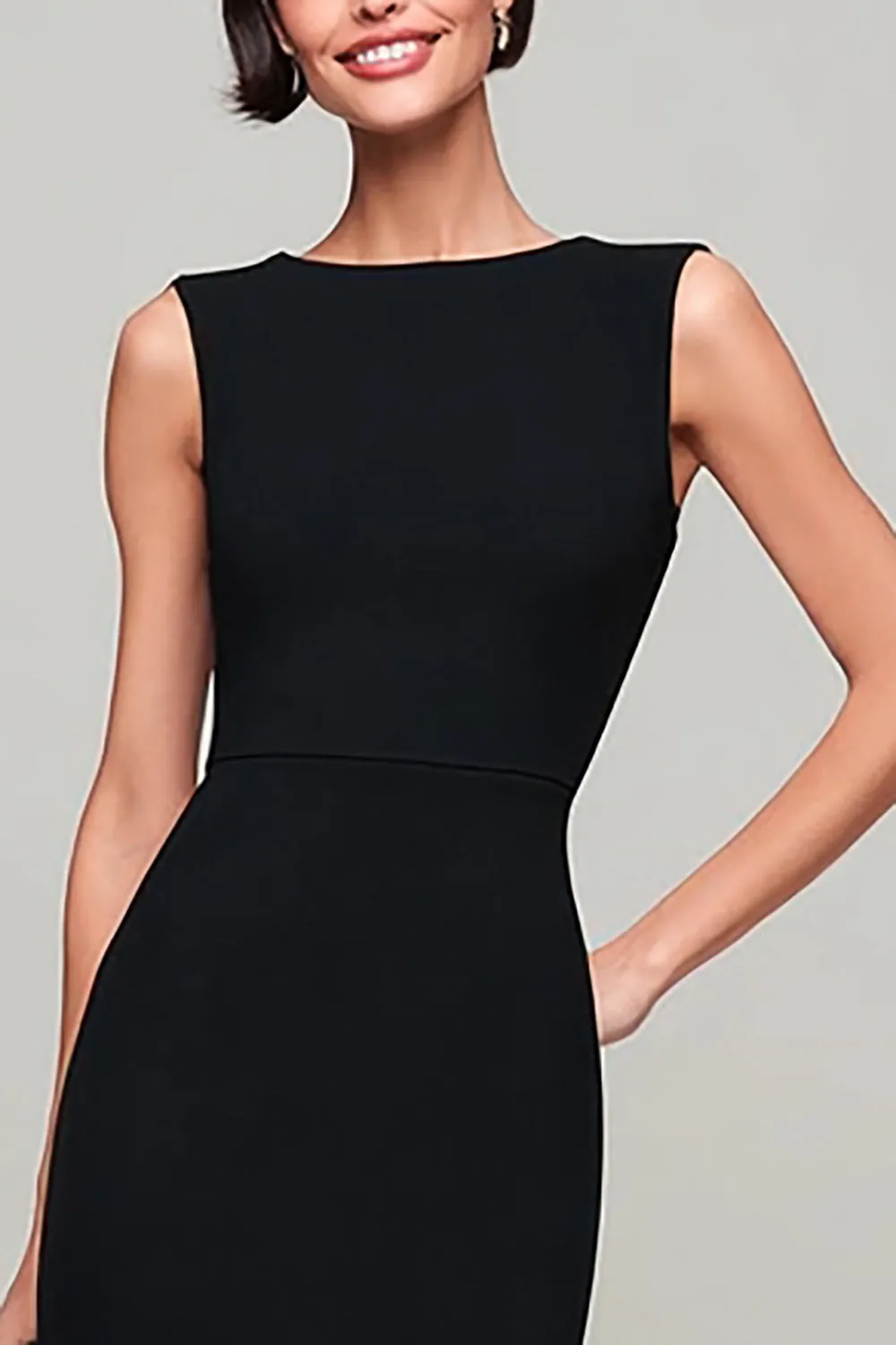 Black Sheath Keyhole Bateau Neck Long Formal Dress sold by Zapaka product image thumbnail 3