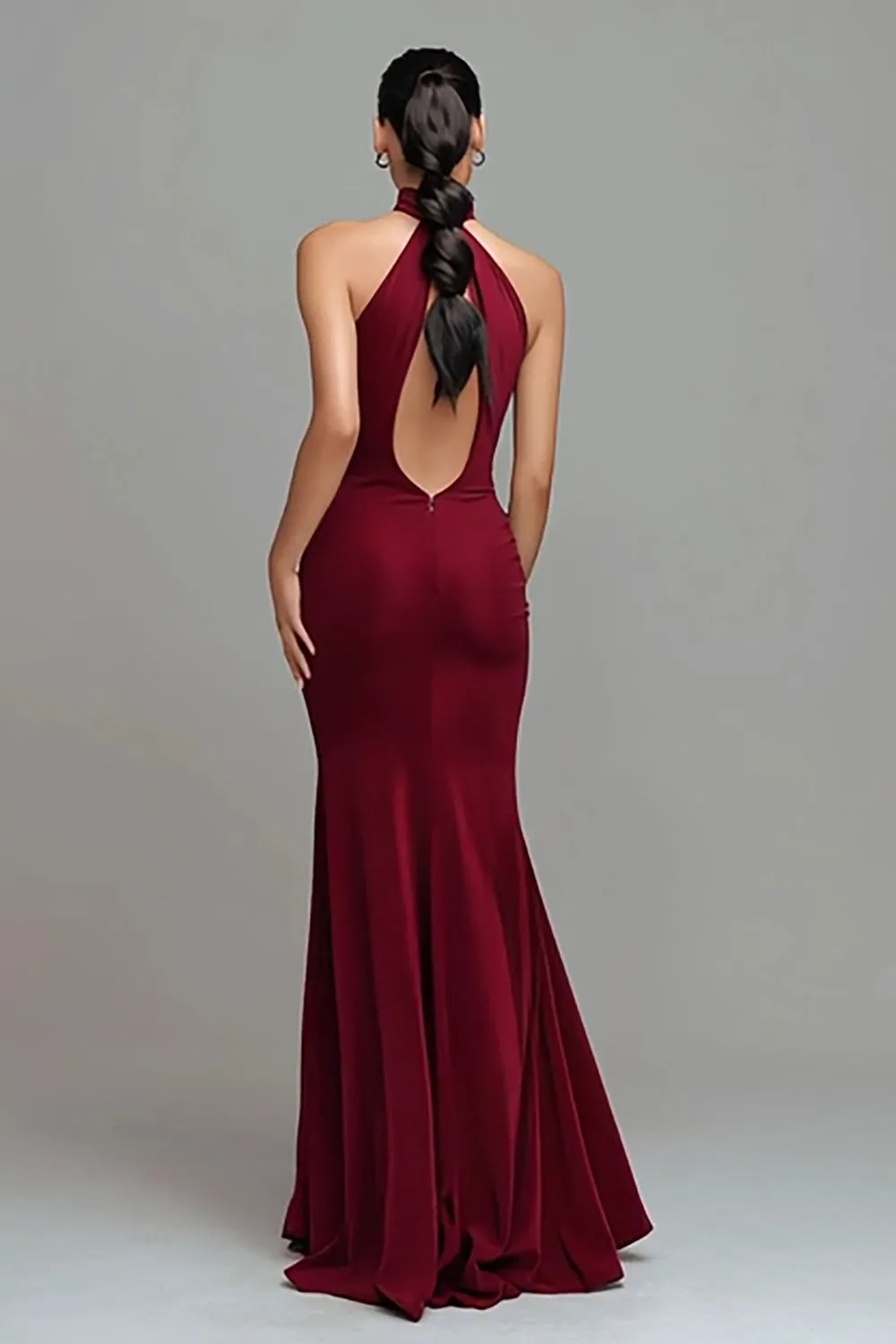 Burgundy Halter Mermaid Keyhole Long Formal Dress sold by Zapaka product image thumbnail 2