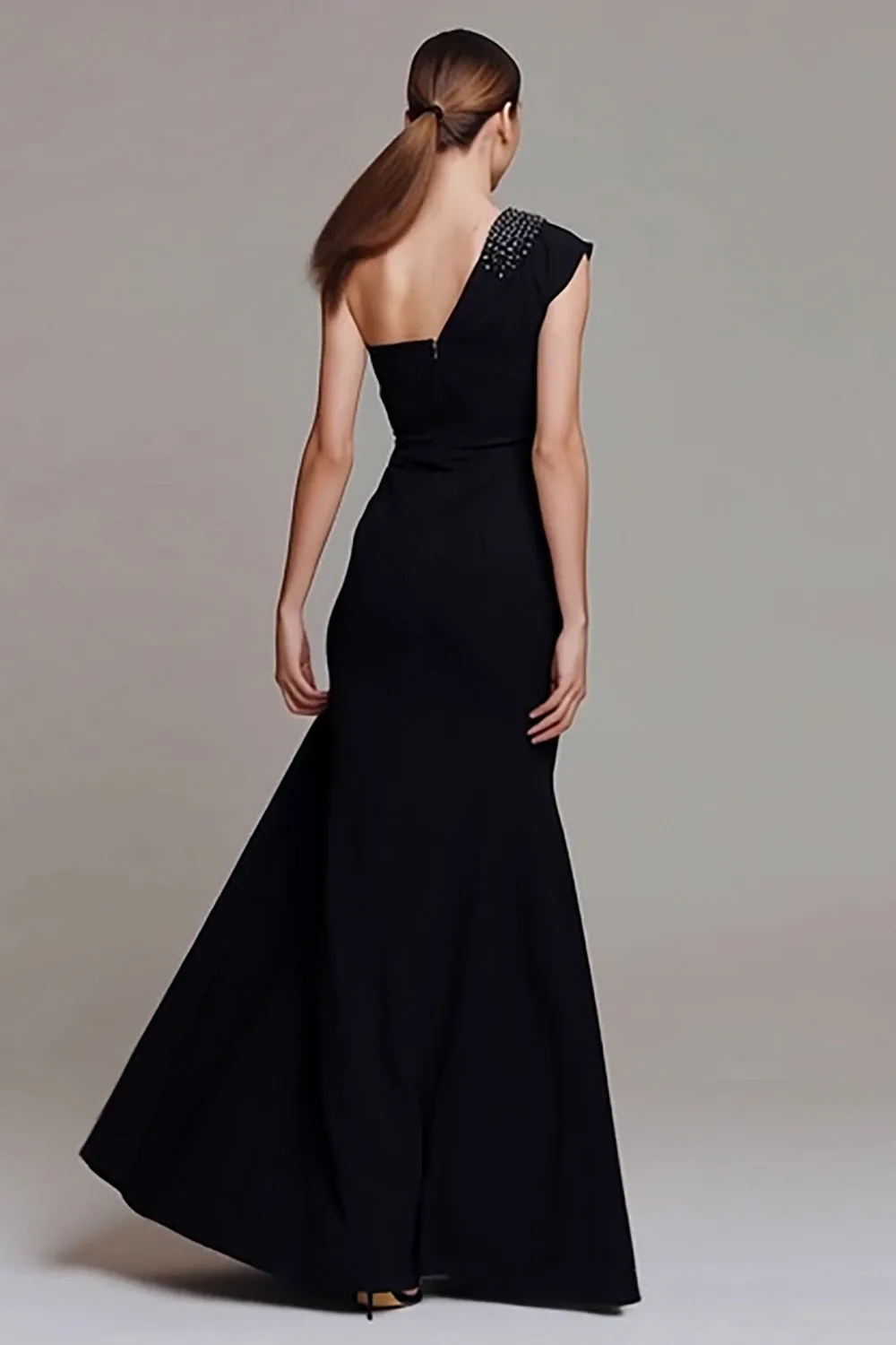 One Shoulder Black Mermaid Long Formal Dress with Beading sold by Zapaka product image thumbnail 2