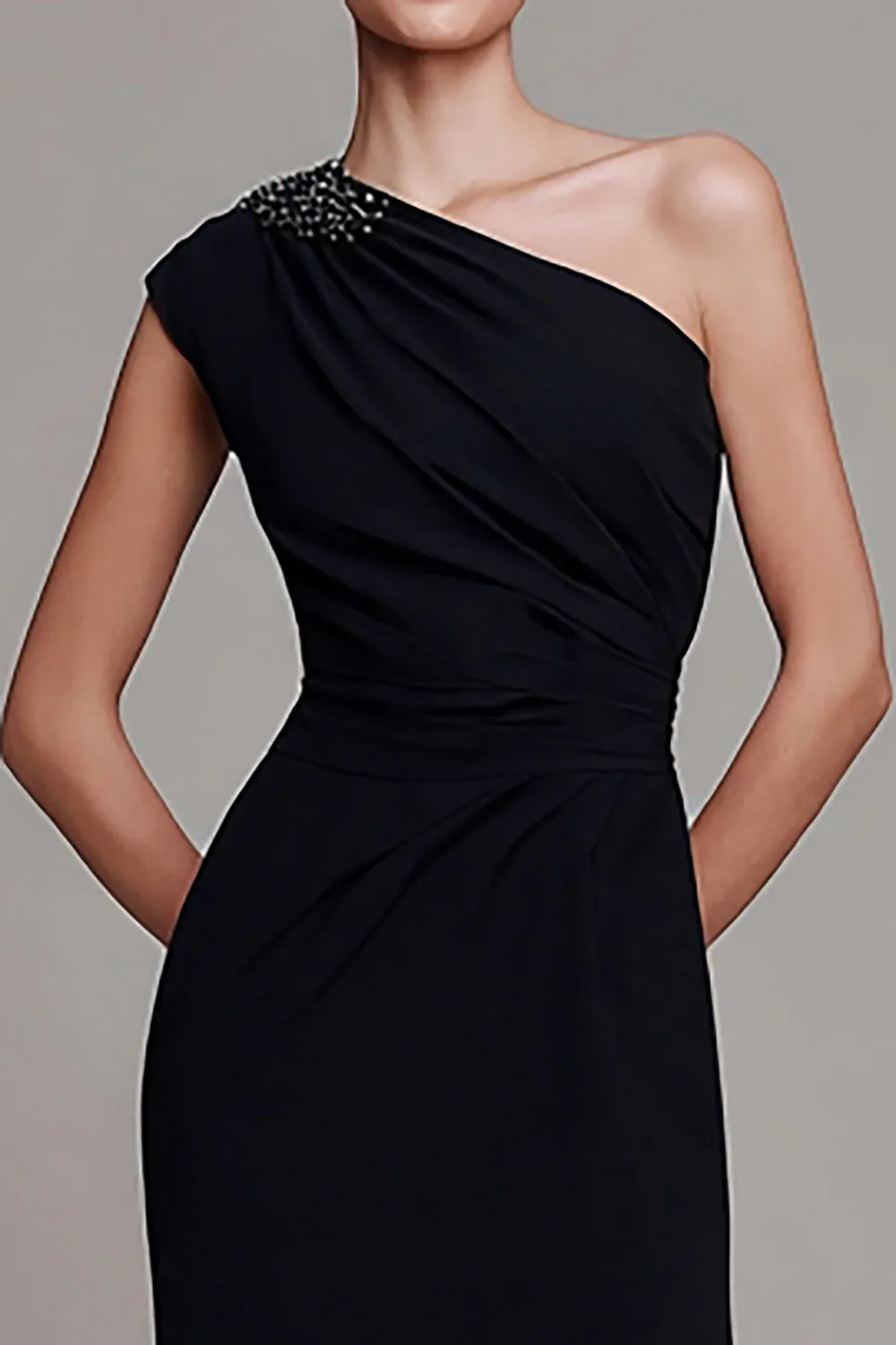 One Shoulder Black Mermaid Long Formal Dress with Beading sold by Zapaka product image thumbnail 3