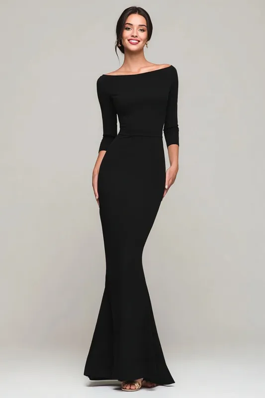 Black Mermaid Bateau Neck Long Formal Dress sold by Zapaka