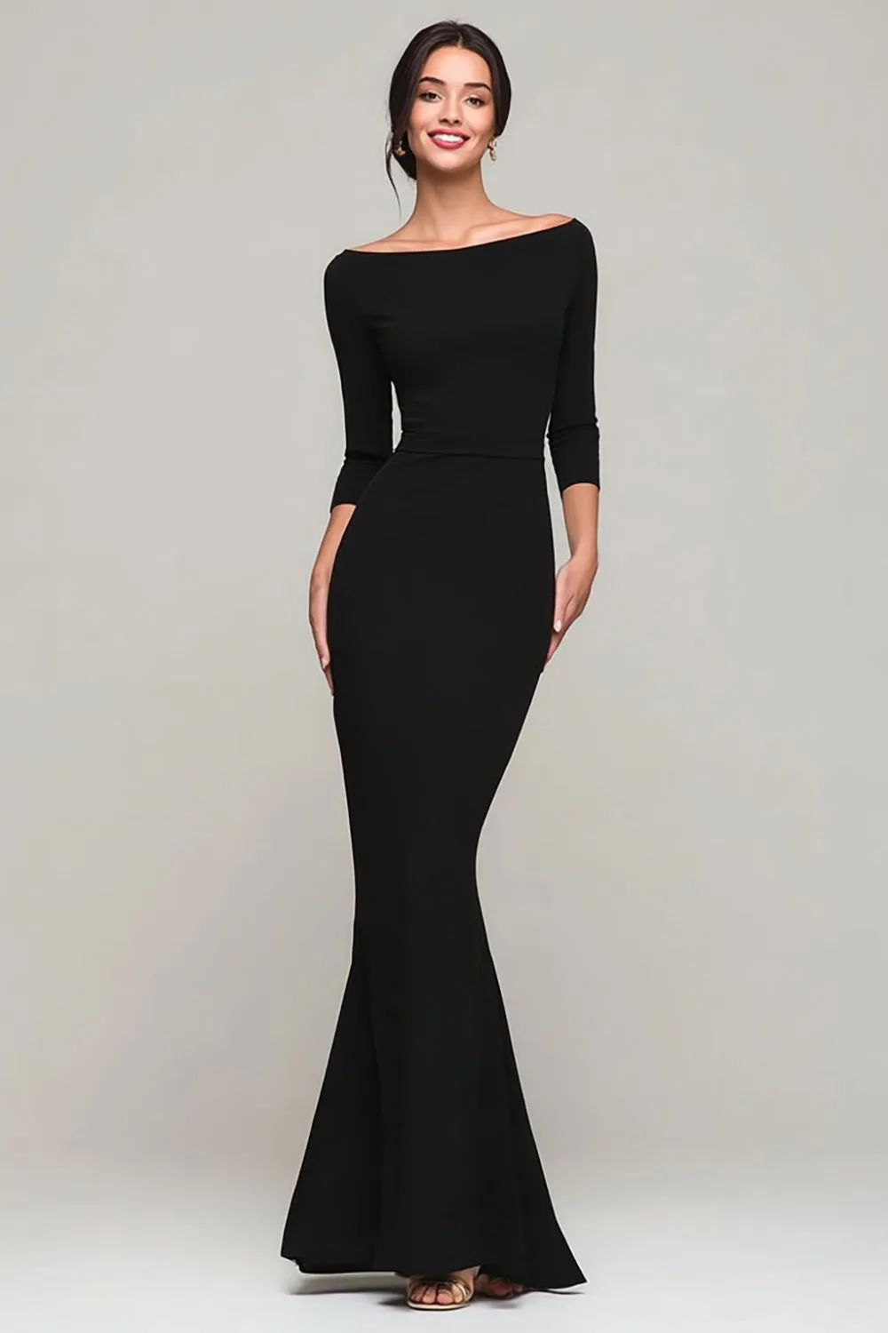 Black Mermaid Bateau Neck Long Formal Dress sold by Zapaka