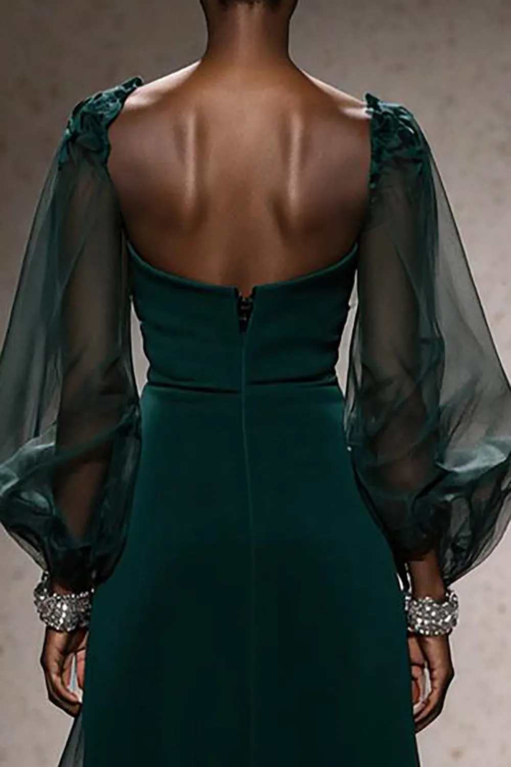 Dark Green Square Neck Mermaid Long Pageant Dress with Sleeves sold by Zapaka product image thumbnail 4