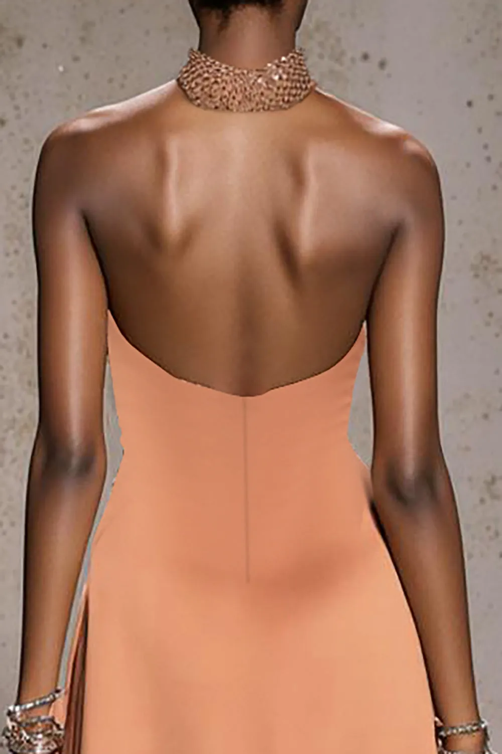 Sparkly Orange Halter Satin Mermaid Long Pageant Dress with Beading sold by Zapaka product image thumbnail 4