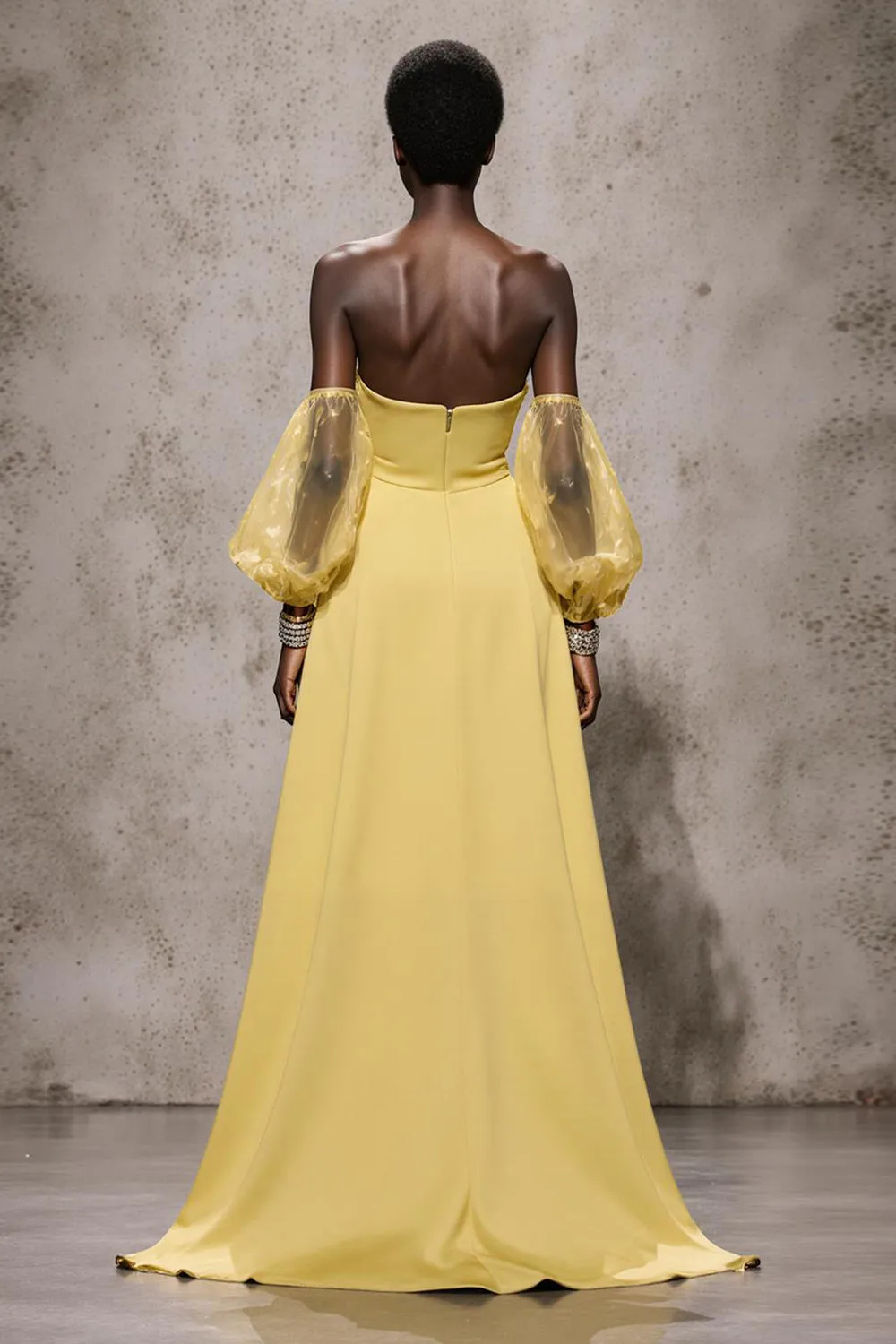 Daffodil Sweetheart Satin Mermaid Long Pageant Dress with Sleeves sold by Zapaka product image thumbnail 2