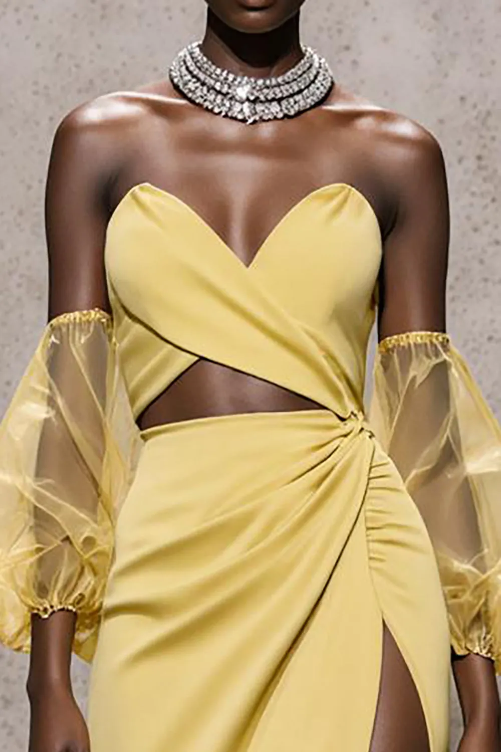 Daffodil Sweetheart Satin Mermaid Long Pageant Dress with Sleeves sold by Zapaka product image thumbnail 3