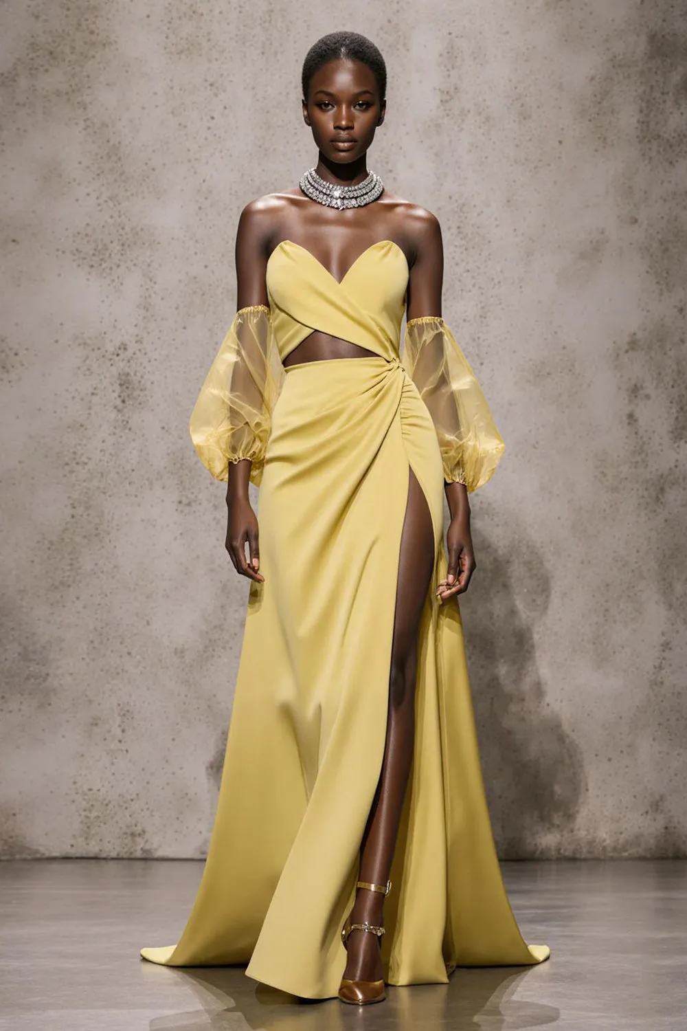 Daffodil Sweetheart Satin Mermaid Long Pageant Dress with Sleeves sold by Zapaka
