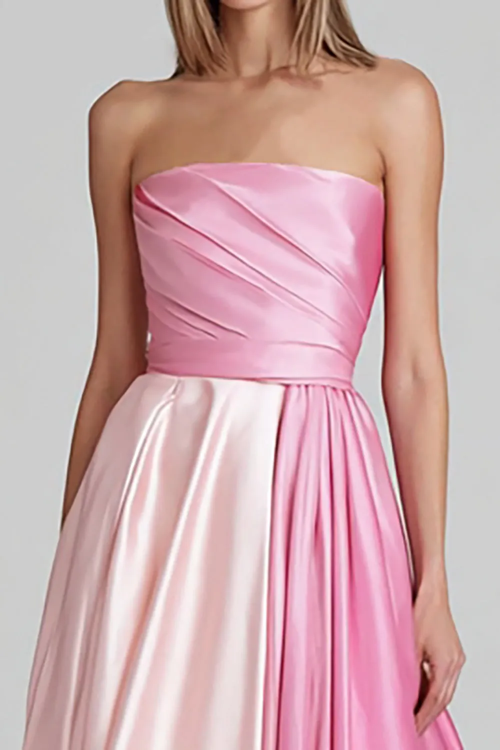 Pink A Line Satin Strapless Patchwork Long Formal Dress sold by Zapaka product image thumbnail 2