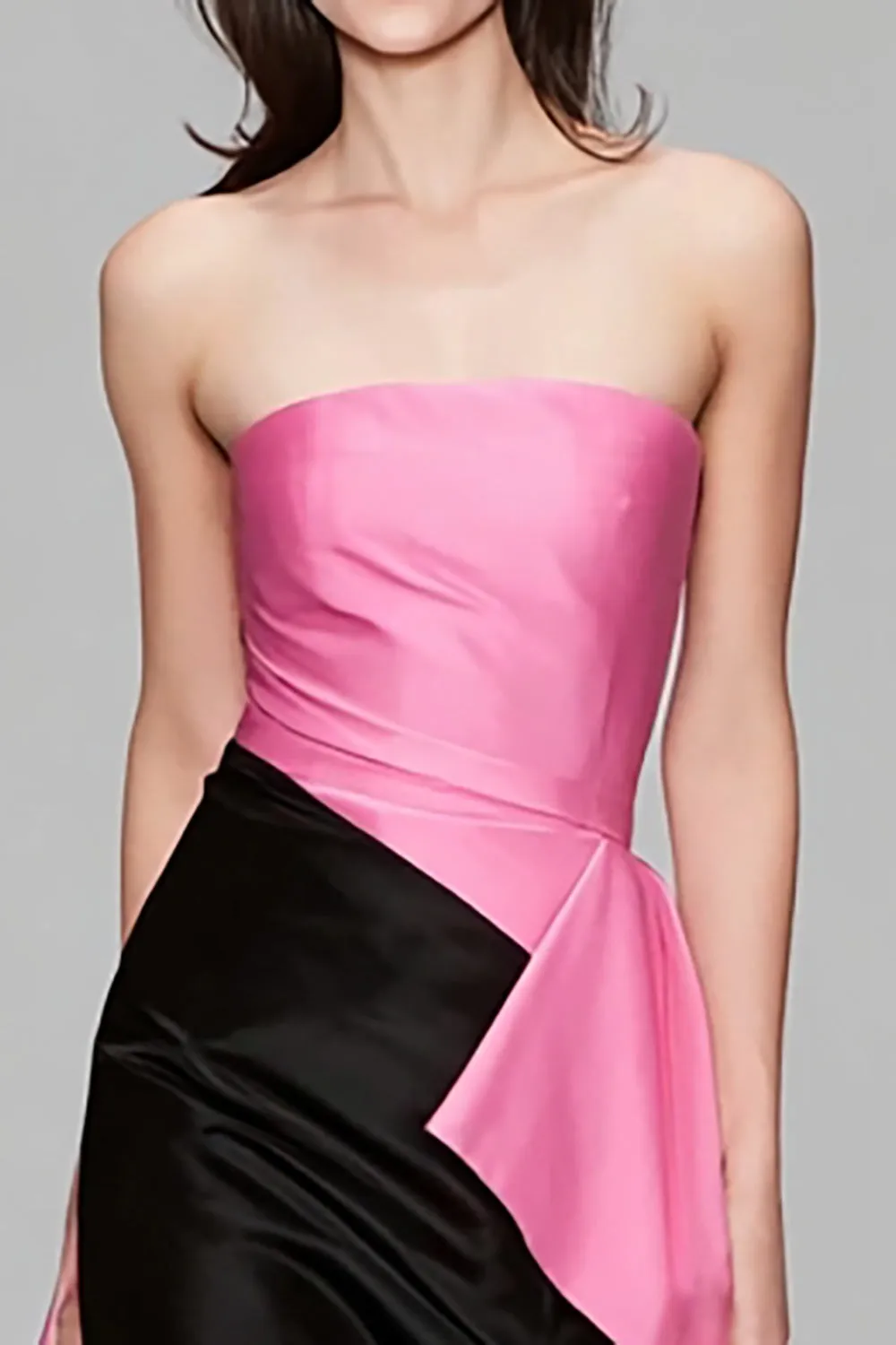 Black and Pink Mermaid Satin Strapless Long Formal Dress with Ruffles sold by Zapaka product image thumbnail 2