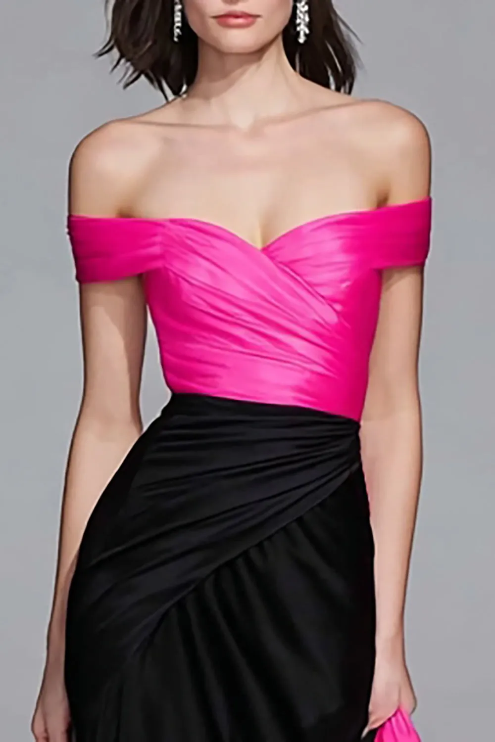 Black and Fuchsia Mermaid Off the Shoulder Long Formal Dress sold by Zapaka product image thumbnail 2