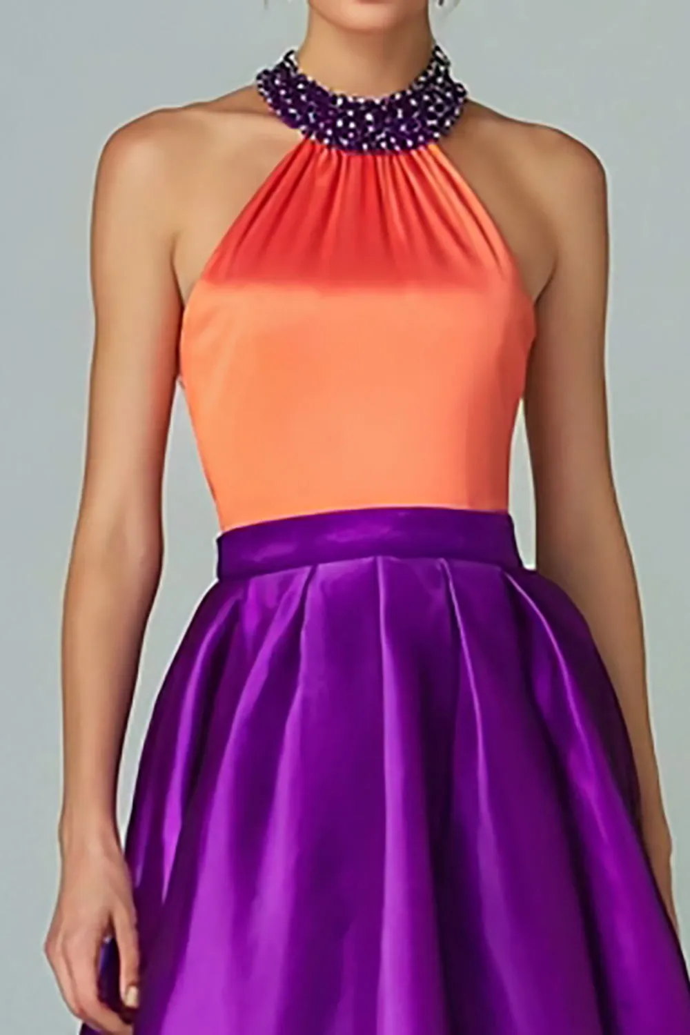 Sparkly Orange and Purple A Line Halter High Low Formal Dress with Beading sold by Zapaka product image thumbnail 2