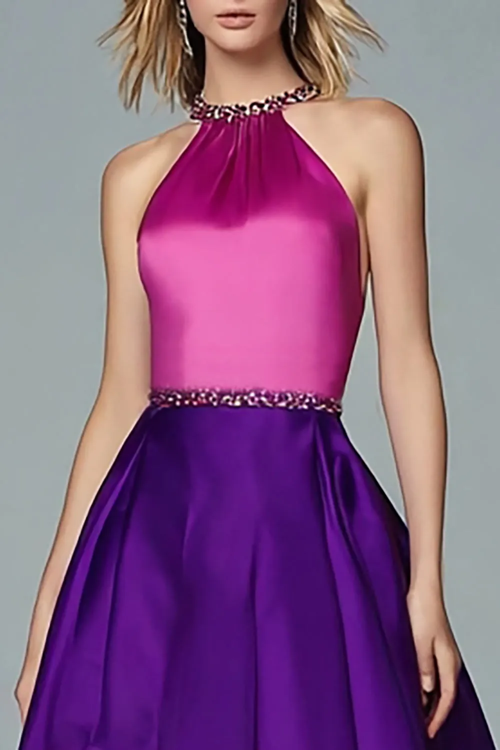 Sparkly Fuchsia and Purple High Low Halter Beaded Formal Dress sold by Zapaka product image thumbnail 2