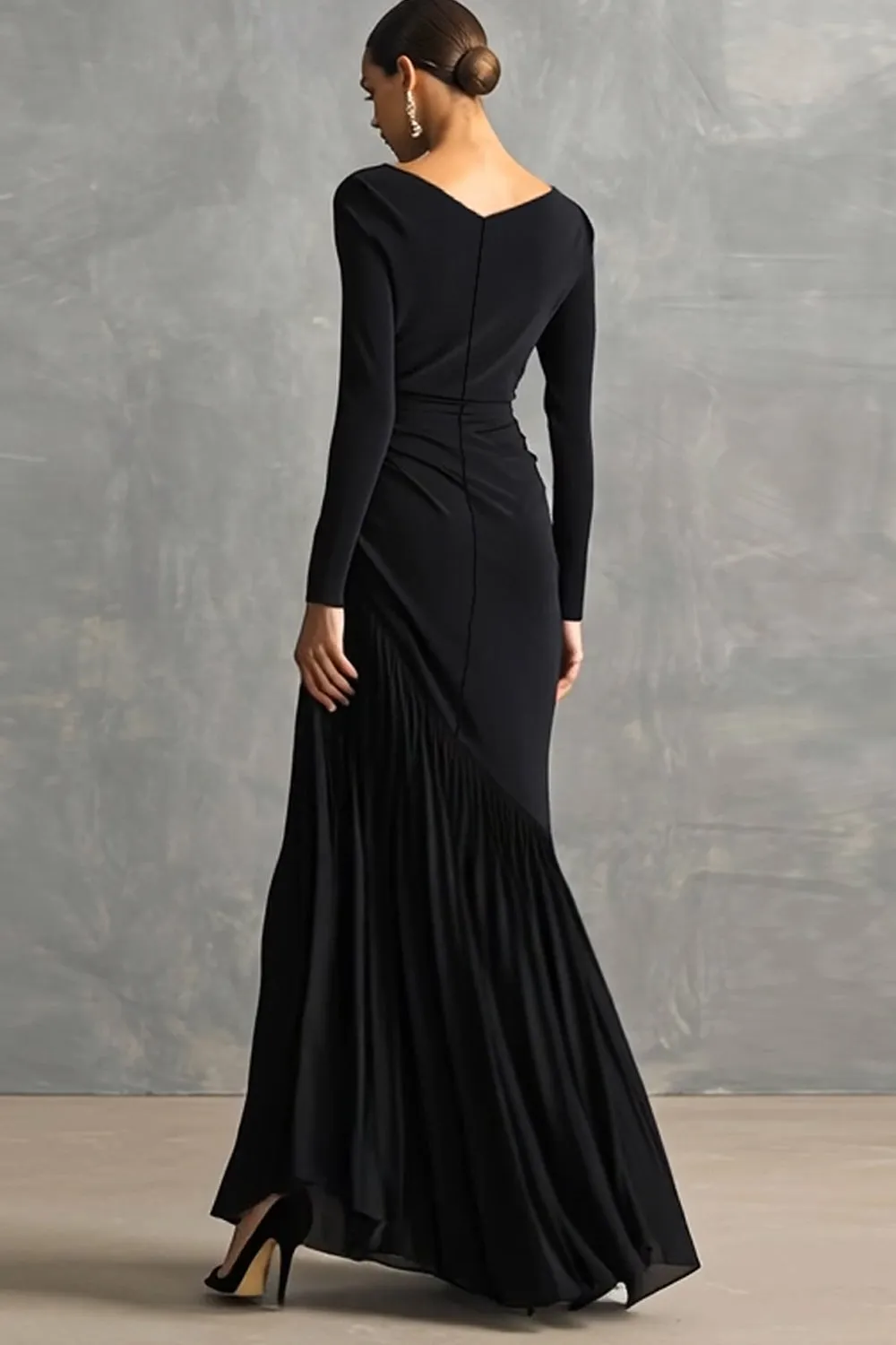 Black Crepe Chiffon Mermaid Formal Dress with Ruffles sold by Zapaka product image thumbnail 2
