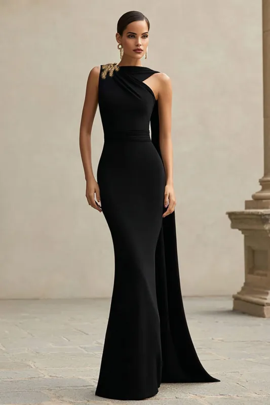 Black Mermaid Crepe Long Formal Dress sold by Zapaka