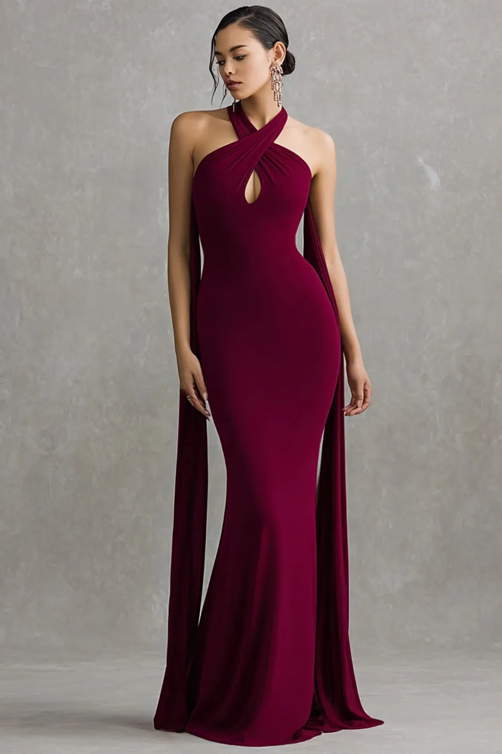 Burgundy Halter Spandex Mermaid Long Formal Dress sold by Zapaka