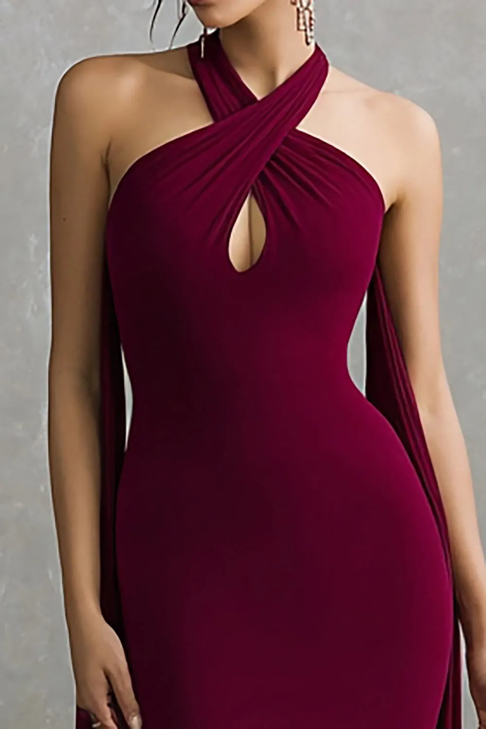 Burgundy Halter Spandex Mermaid Long Formal Dress sold by Zapaka product image thumbnail 2