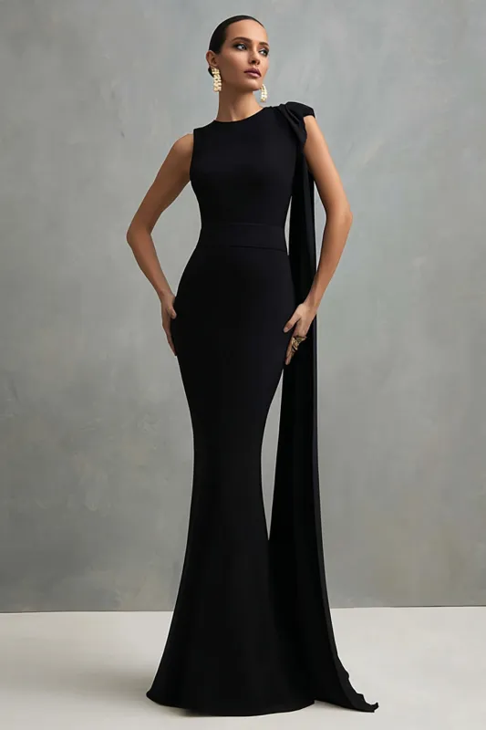 Simple Black Crepe Mermaid  Long Formal Dress sold by Zapaka
