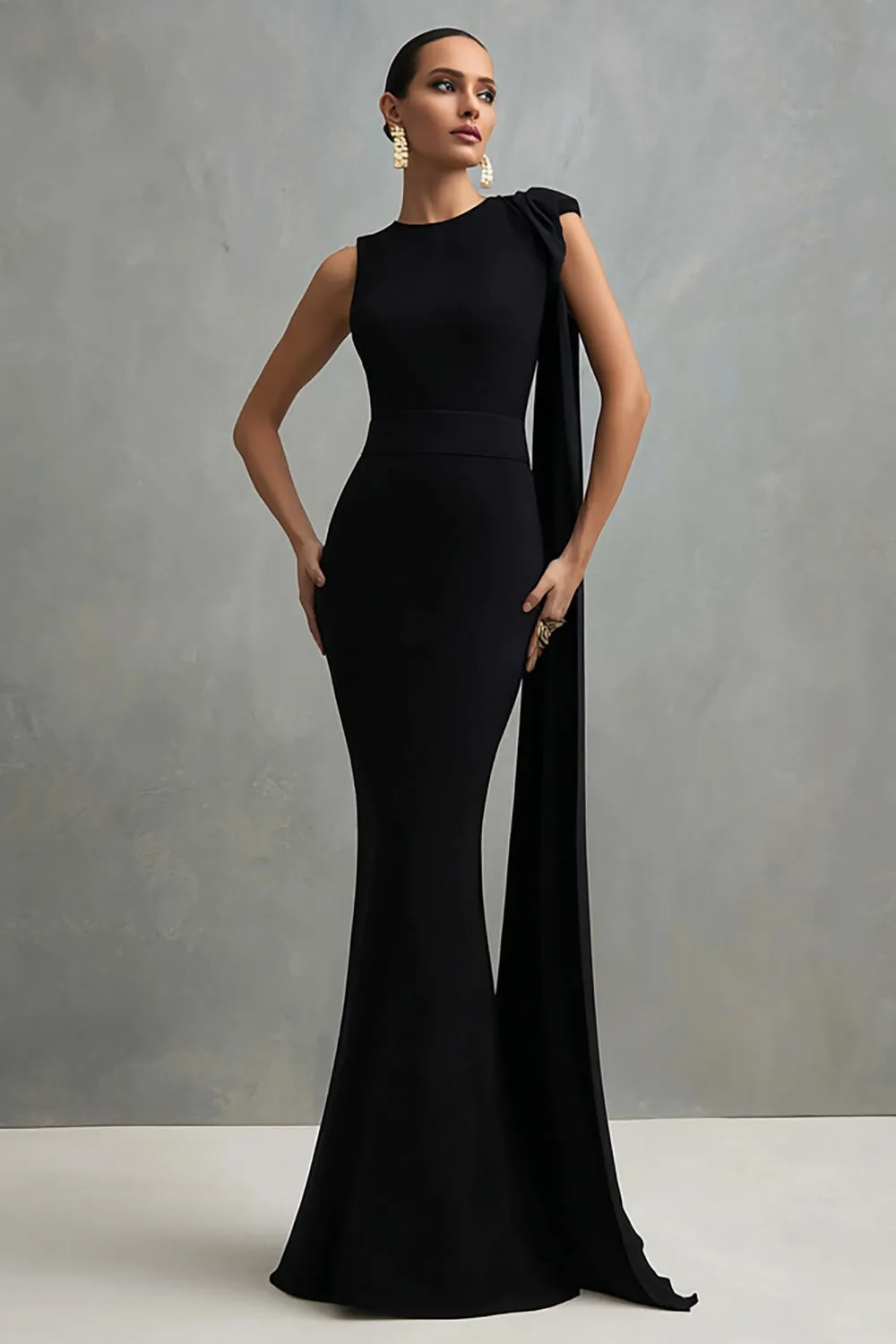 Simple Black Crepe Mermaid Long Formal Dress sold by Zapaka