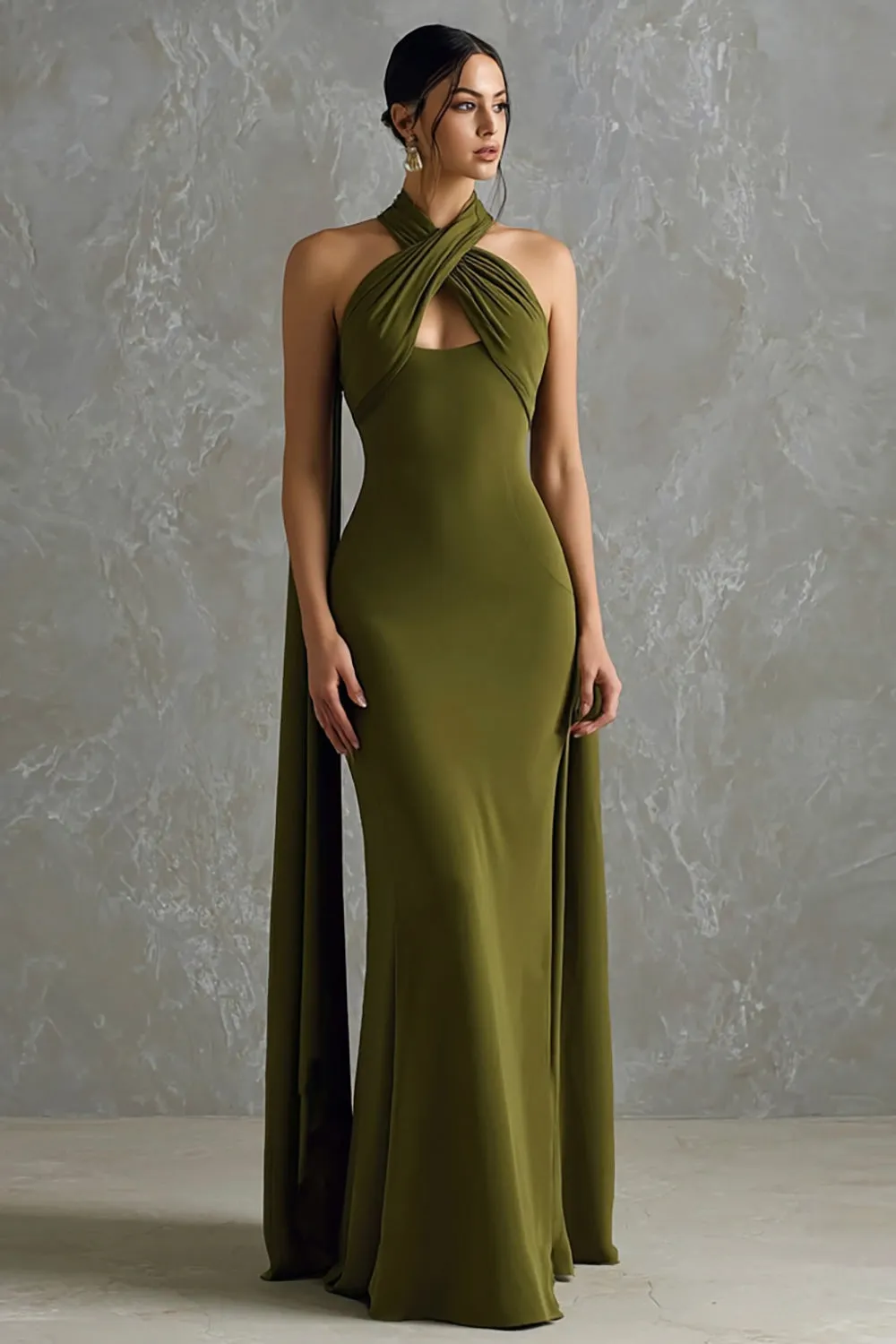 Olive Halter Sheath Chiffon Long Formal Dress sold by Zapaka