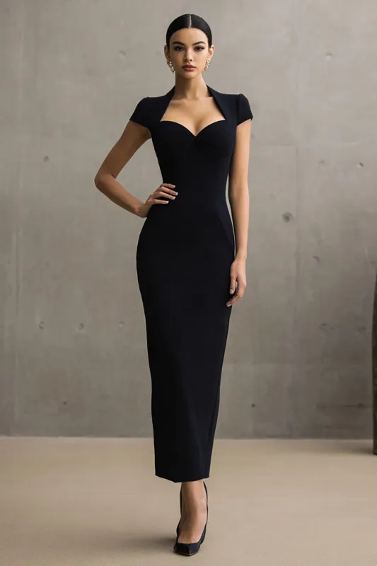 Black Sheath Sweetheart Crepe Midi Formal Dress sold by Zapaka