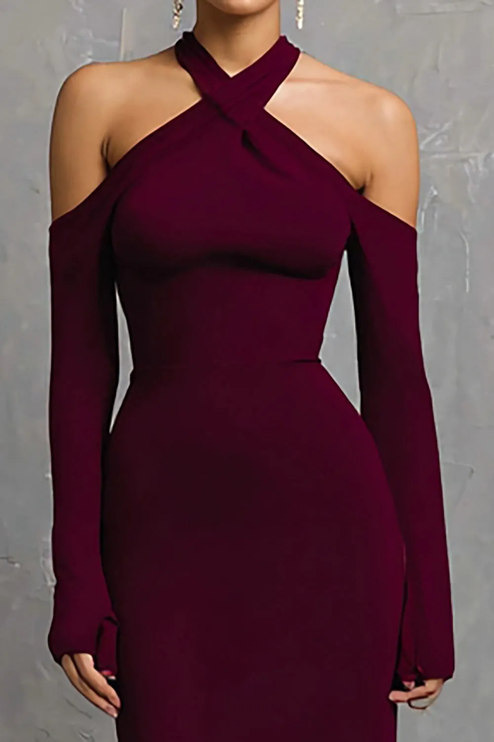 Burgundy Mermaid Spandex Long Formal Dress with Sleeve sold by Zapaka product image thumbnail 2