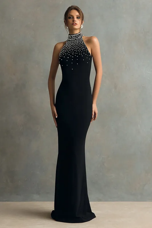 Sparkly Black Sheath Long Formal Dress with Beading sold by Zapaka