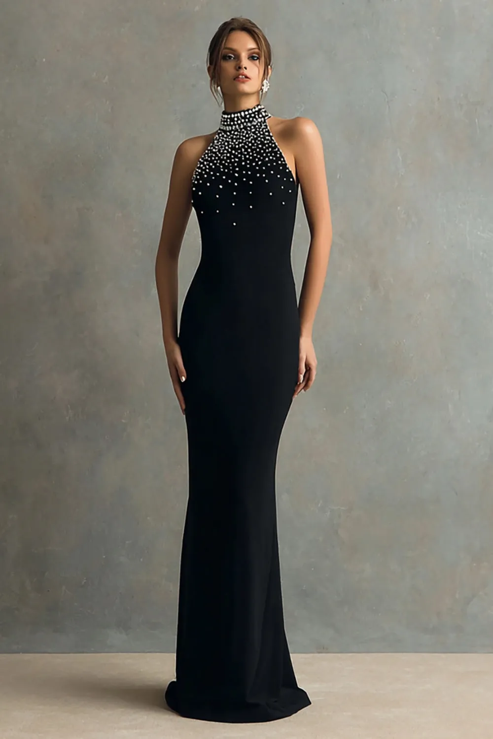 Sparkly Black Sheath Long Formal Dress with Beading sold by Zapaka
