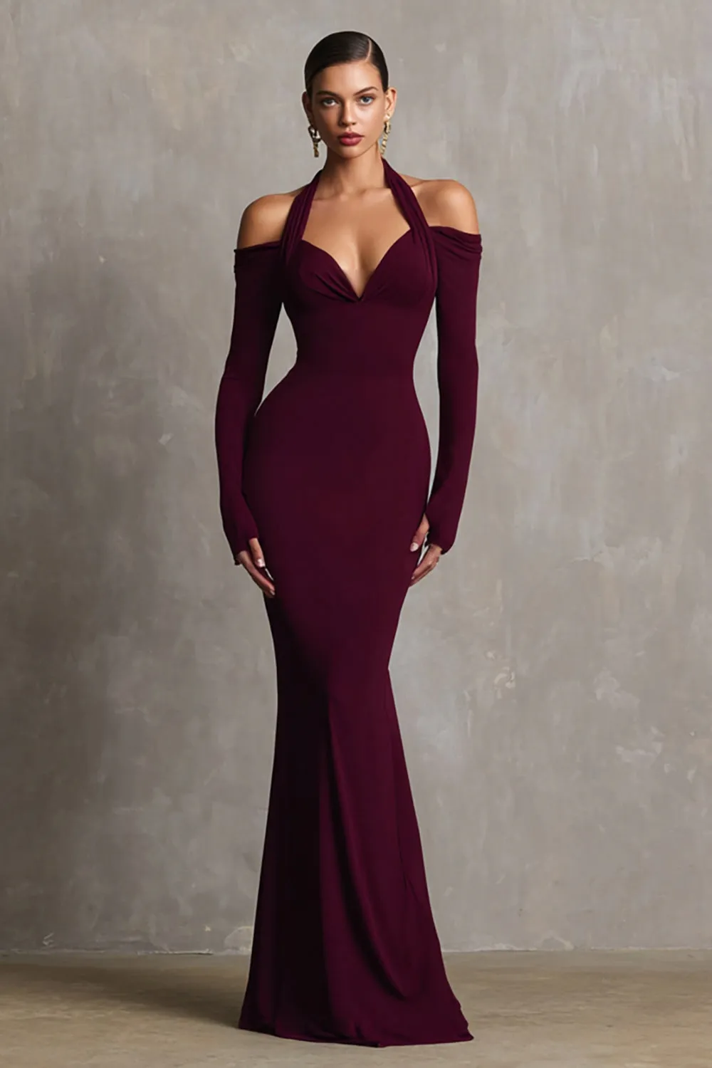 Burgundy Halter Mermaid Spandex Long Formal Dress sold by Zapaka