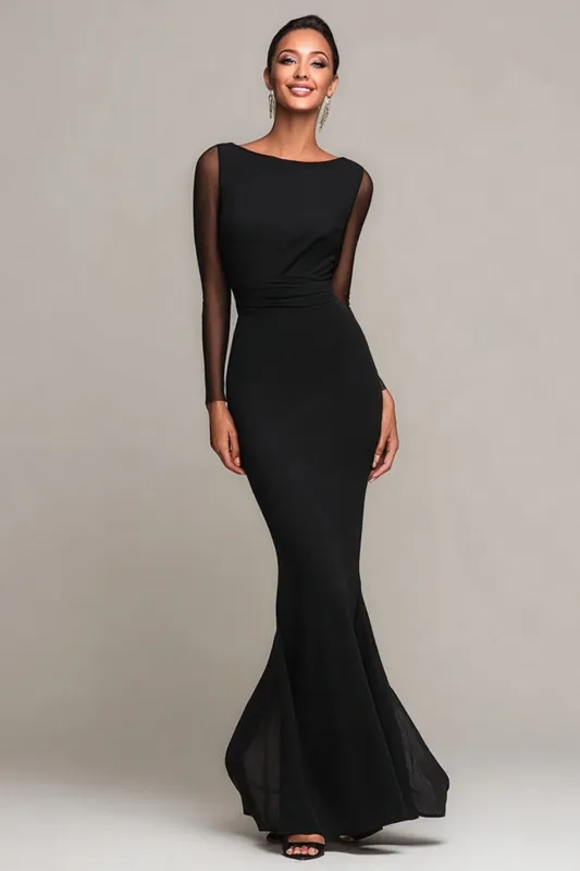 Black Mermaid Boat Neck Maxi Formal Dress sold by Zapaka