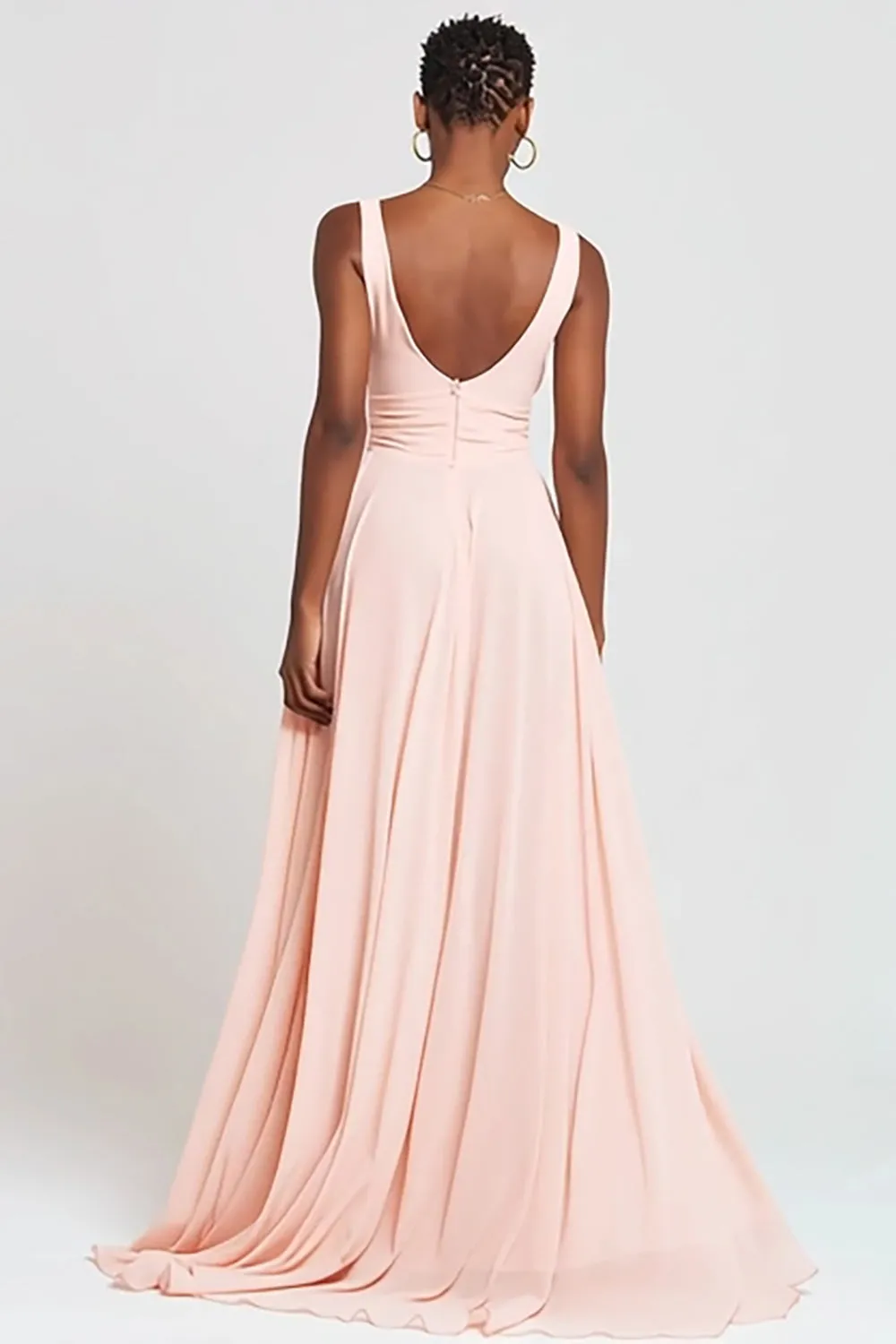 Pink V-Neck A Line Maxi Ruffled Formal Dress sold by Zapaka product image thumbnail 2