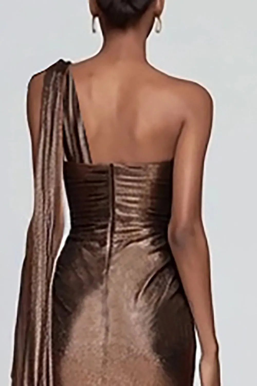 Brown Sheath One Shoulder Ruched Maxi Formal Dress with Slit sold by Zapaka product image thumbnail 4