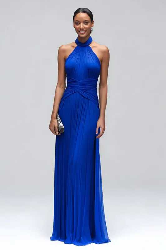 Royal Blue Halter Sheath Maxi Formal Dress sold by Zapaka