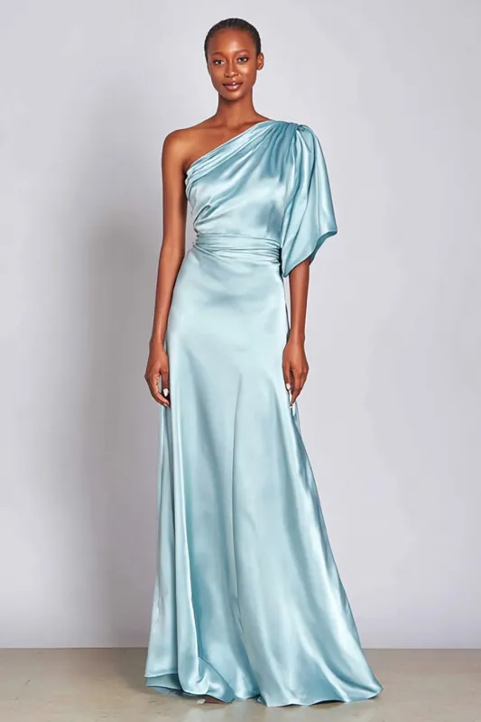 Light Blue Long A Line One Shoulder Formal Dress sold by Zapaka