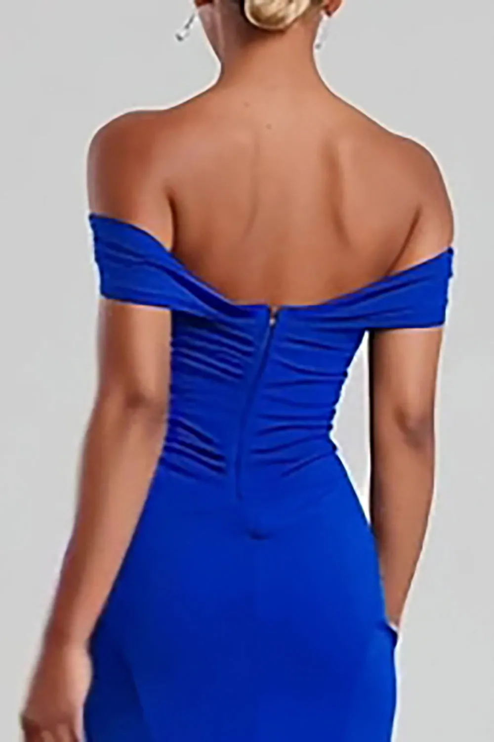 Royal Blue Off the Shoulder Sheath Maxi Formal Dress with Slit sold by Zapaka product image thumbnail 4