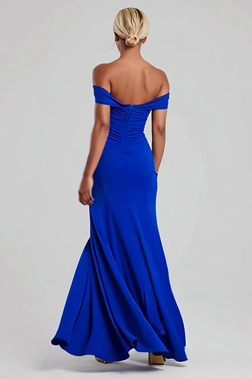 Royal Blue Off the Shoulder Sheath Maxi Formal Dress with Slit sold by Zapaka product image thumbnail 2