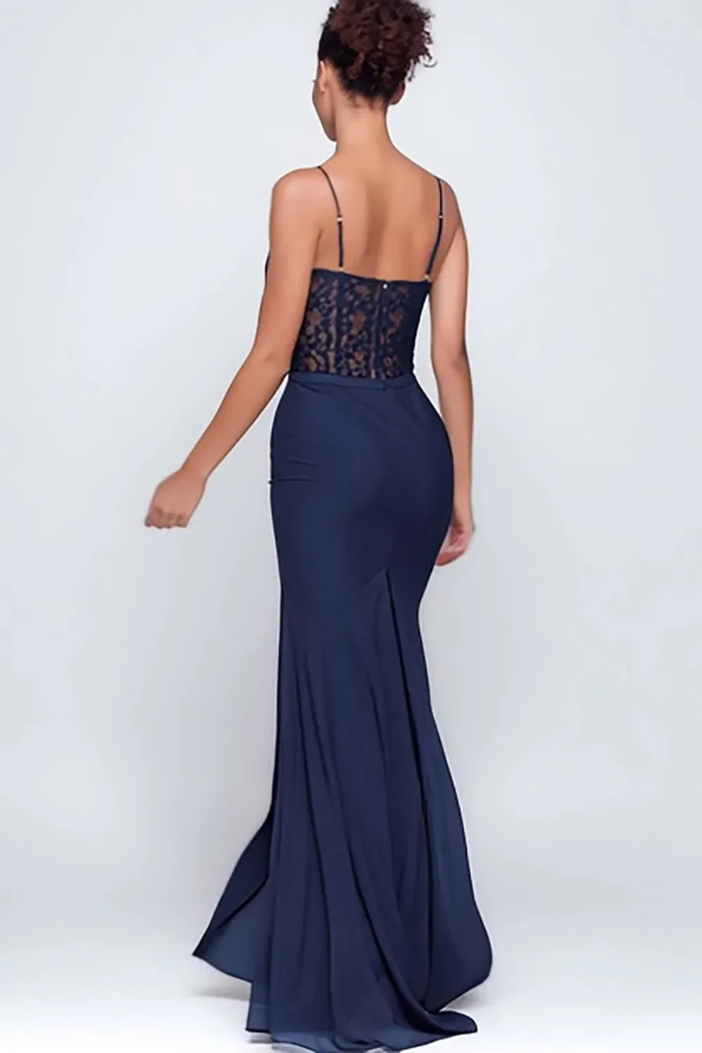 Navy Corset Sweetheart Sheath Maxi Formal Dress with Lace sold by Zapaka product image thumbnail 2