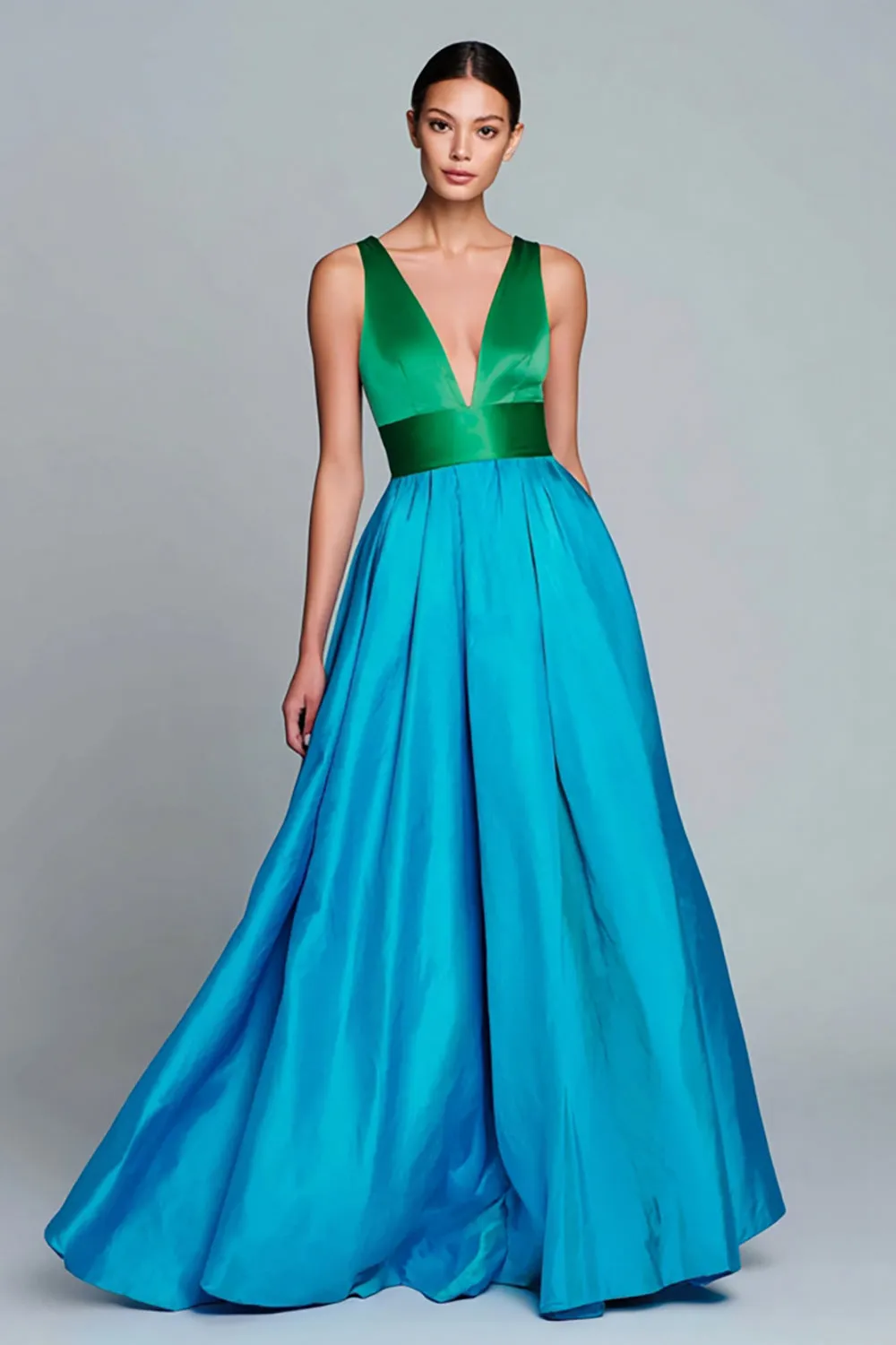 Green and Blue V-Neck A Line Formal Dress sold by Zapaka