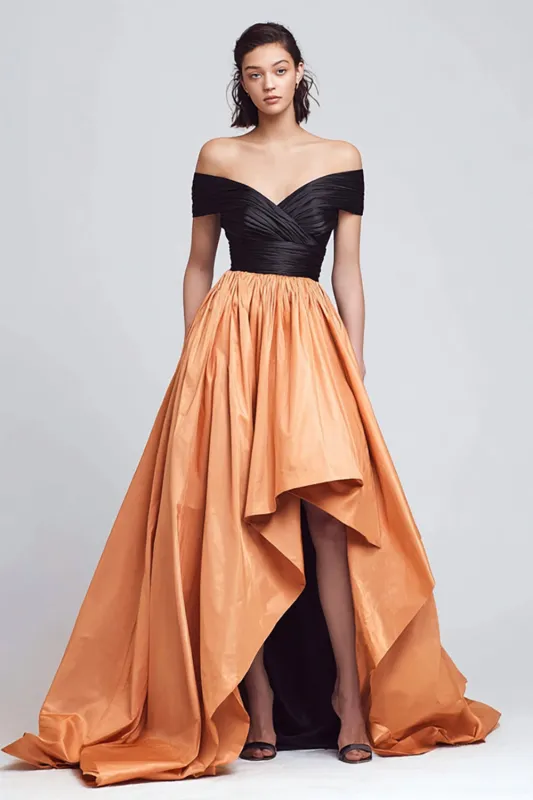 Off The Shoulder Black and Orange A Line Formal Dress sold by Zapaka