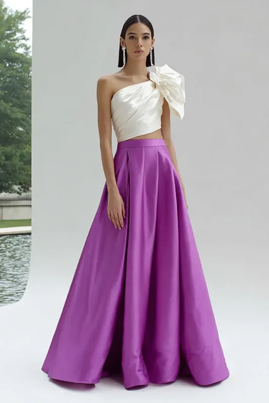 One Shoulder White and Purple A Line Formal Dress sold by Zapaka