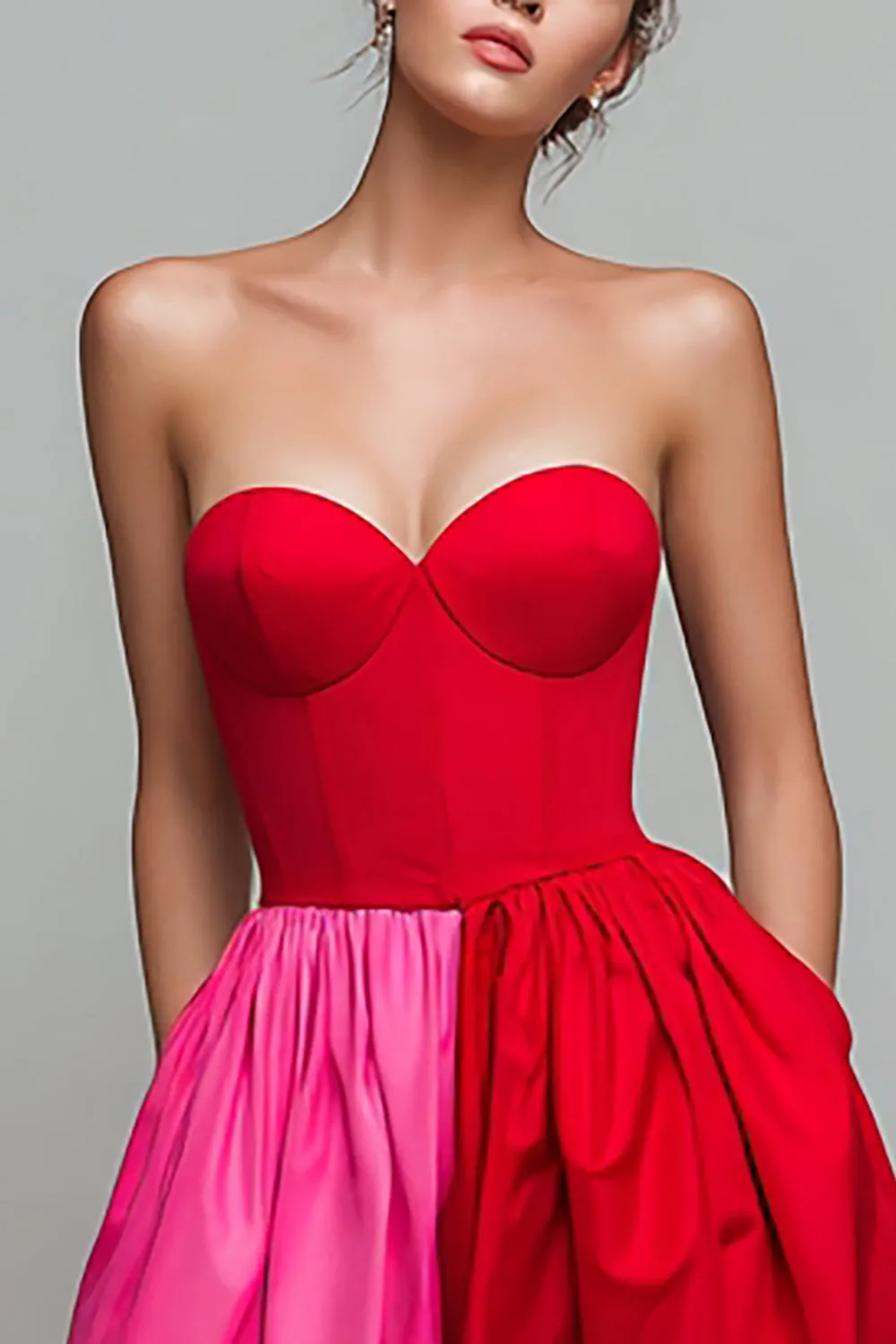 Red and Fuchsia Strapless A Line Formal Dress sold by Zapaka product image thumbnail 2